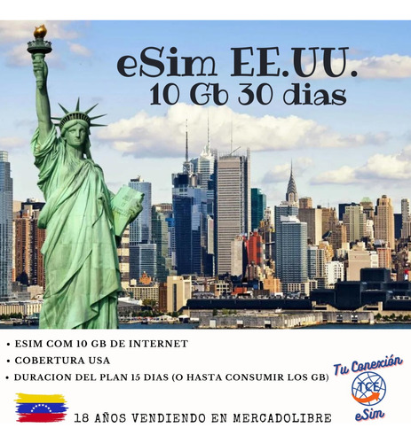 Chip Internacional Esim Estados Unidos 10 Gb