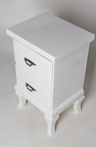 Mesa De Luz Estilo Provenzal Dos Cajones Prado Muebles Satinado Blanco