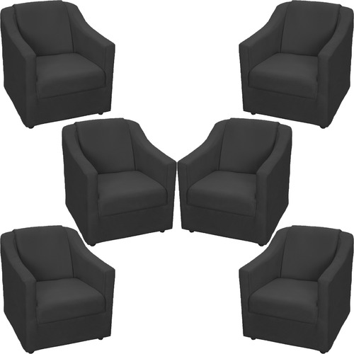 Kit 6 Poltronas Decorativas Reforçadaspara Recepção Suede Cor Preto Desenho Do Tecido Suede Liso