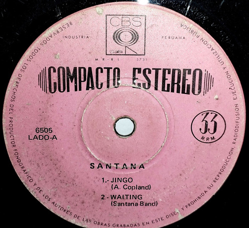 Single 45 Santana- Jingo, Waiting, Soul Sacrifice Persuasion