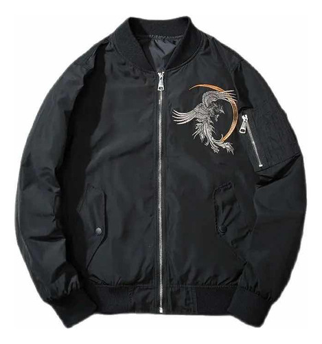 Imagen 2 de 4 de Chaqueta Bomber Harajuku Bordada Con Ave Fénix Unisex