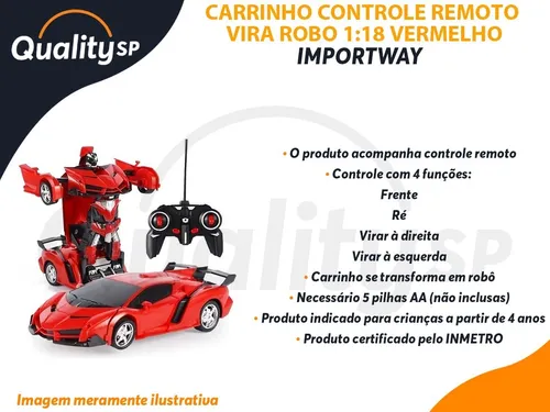 Carrinho Controle Remoto 4 Funcoes Vira Robo Inmetro Verm