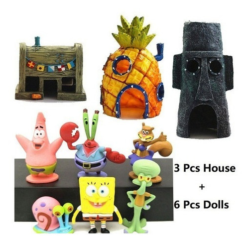 Figuras De Paisaje De Bob Esponja Con Decoración, 9 Piezas