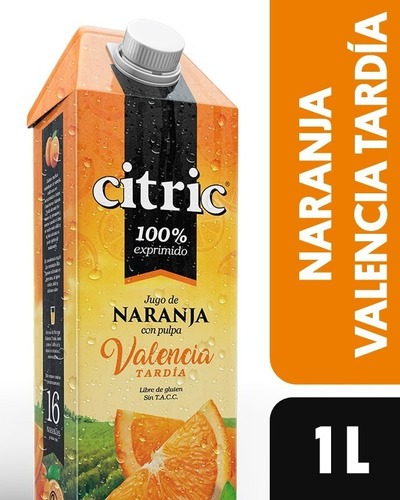 Jugo Natural Citric Naranja Valencia Tardía Con Pulpa 1litro