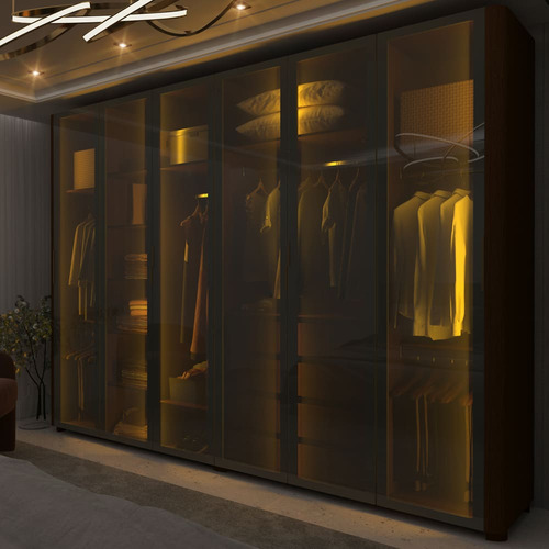 Guarda Roupa Reflecta 6 Portas Led Innova Castanho - Gelius
