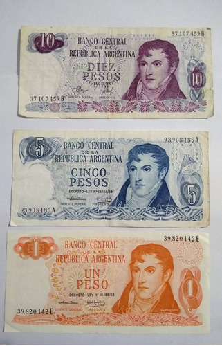 Billetes Argentina Pesos Ley 18188 Pack X 5 - Varios Valores