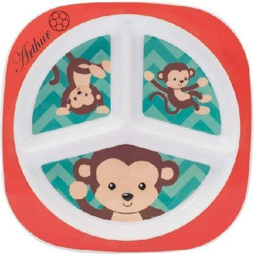 Prato Com Divisórias Personalizado Animal Fun Macaco