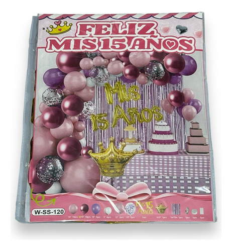 Globos Para Fiesta Kit Decoracion Feliz Cumpleaños Xv Años Color Rosa Pálido Mis 15 Años Corona