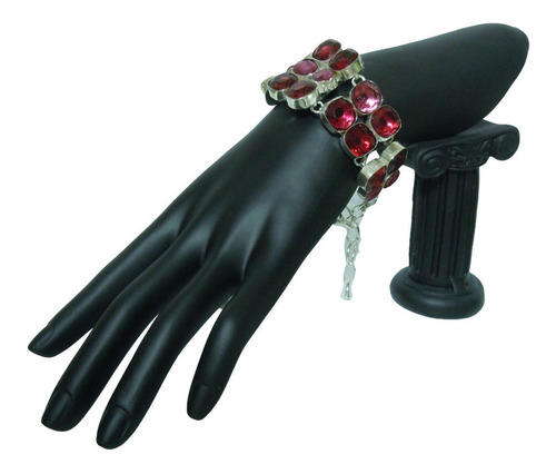 Pulsera Brazalete Bañada En Plata 925 Con Rubelita Y Rubíes