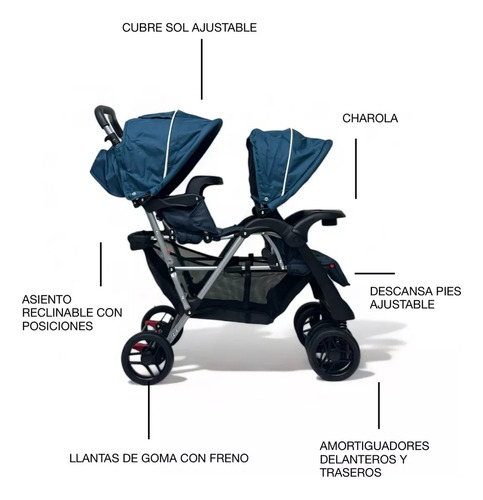 Carriola Gemelar Doble Con Canasto De Lujo Babytek P-a