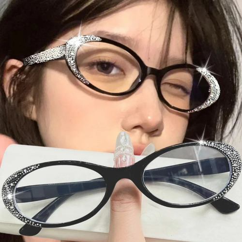 Anteojos Ovalados Pequeños Y Retro Con Ala De Diamante Para