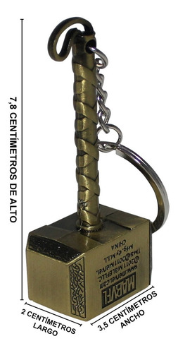 Imagen 3 de 10 de Llavero Martillo Thor Marvel De Metal | Mjölnir Dorado