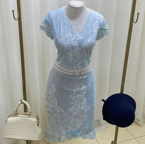Imagem 7 de 8 de Vestido Longuete Renda Azul Bebê