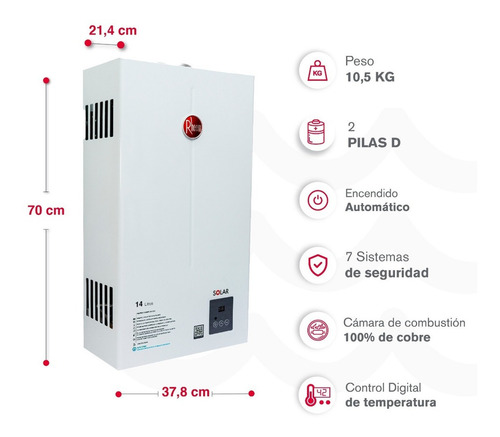 Calentador De Agua 14lt Gas Natural Tiro Natural Dig Rheem Color Blanco Tipo de gas GN