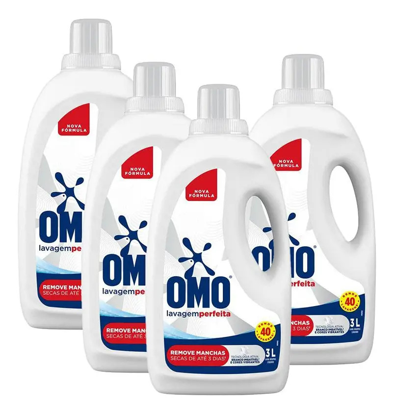 Kit 4 Lava roupas Líquido Omo Lavagem Perfeita 3l