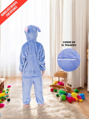Mameluco Stich Infantil Suave Cómodo Stretch Calientito Celeste 2-3 Años Lisa