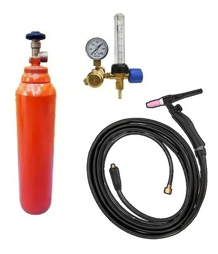 Torcha Tig Robinete Por Raspado Perno Chico + Tubo Argon De 1 Mt3  + Regulador Con Caudalimetro Para Soldadora Inverter 