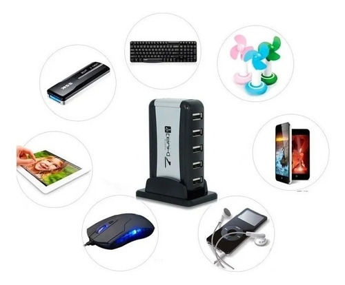 Hub Usb 2.0 Adaptador 7 Portas Pc Notebook 480 Mbps Extensão