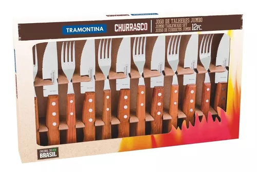 Jogo Churrasco Tramontina Classic Faca Jumbo e Garfo Aço Inox Alto Relevo  12 Peças 66928637 - CASA ATIVA LTDA