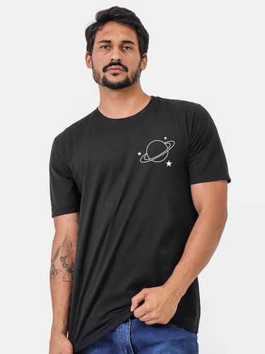 Camisa Camiseta Estampada Planeta Estrela Galáxia Masculina