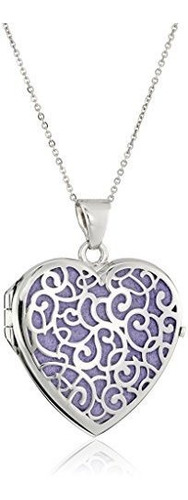 Plata De Ley Italiana Purple Heart Locket Con El Diseño De C