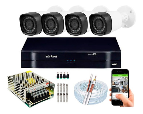 Imagem 2 de 4 de Kit 4 Cameras Segurança 1080p Full Hd Dvr Intelbras 4 Canais