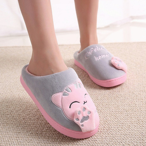 Imagen 8 de 10 de Pantuflas Peluche Gatos Lindas Cómodas Mujer Hombre Parejas