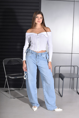 Pantalón Mujer Anyver Jeans Baggy Denim Cinturón Ajustable