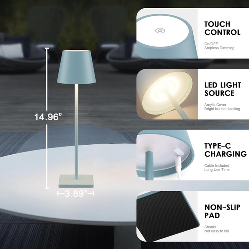 Lámpara De Mesa Led Recargable Impermeable 6000 Mah Azul