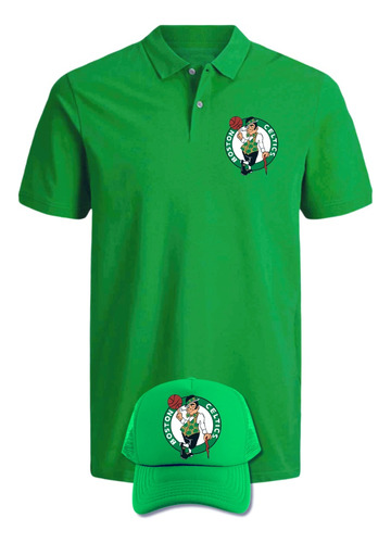 Camiseta Tipo Polo Boston Celtics Xs Obseq Gorra Serie Green