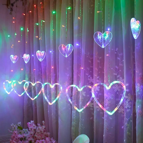 Guirnalda Cascada Corazon Multicolor 138 Led 3mts Navidad