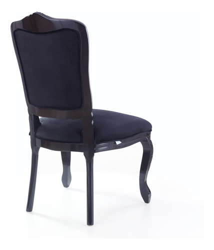 Conjunto 6 Cadeiras Luis Xv De Madeira Cor Preto Com Veludo