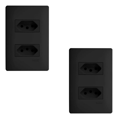 Tomadas Dupla Preta 10a+20a Com Placa Habitat Black- Fame