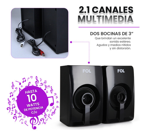 Minicomponente Fol Fs-p240: Sonido Potente Claro Bluetooth Negro 32 W