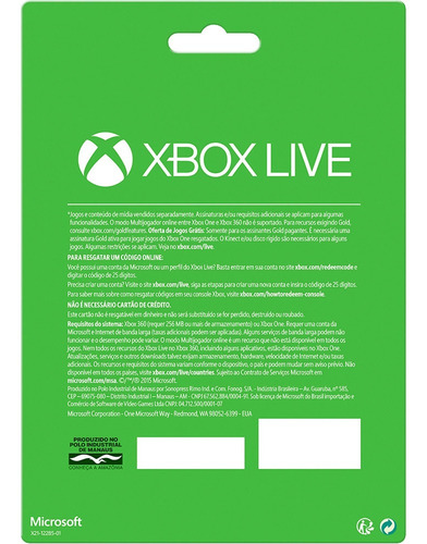 Imagem 2 de 2 de Xbox Live Gold 12 Meses Código 25 Dígitos Br. Envio Imediato