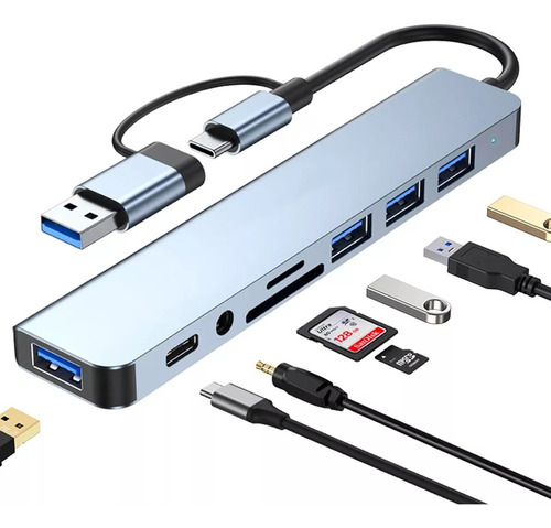 Mz Adaptador Usb C Hub Tipo C 8 Em 1 Mz, Multiporta, Usb 3.0