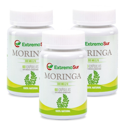 Moringa 60 Cápsulas Pack 3 Frascos Sabor Neutro