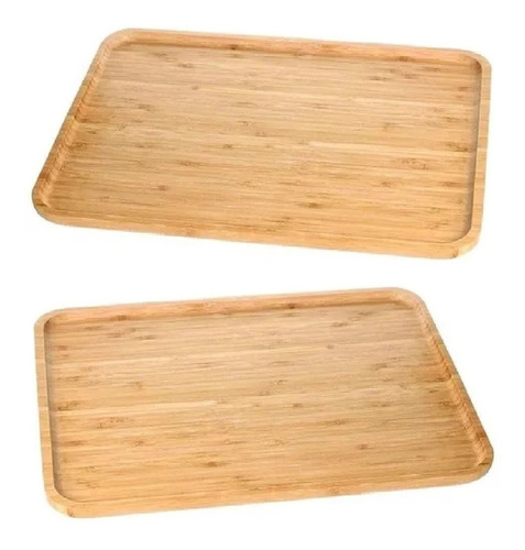 2 Bandeja De Bambu Retangular Churrasco E Decorar 24x14 Cm