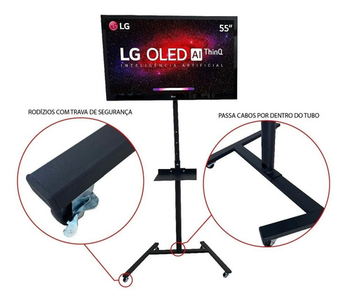 Suporte Multivisão Pedestal-class de chão para TV/Monitor de 19" até 56" preto