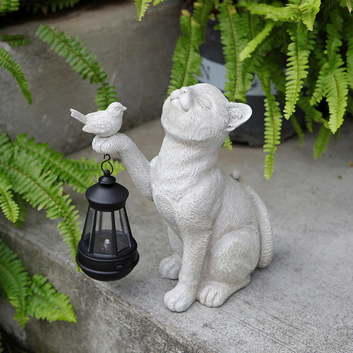 Estatua De Gato Con Luz Solar Para Jardín Al Aire Libre,