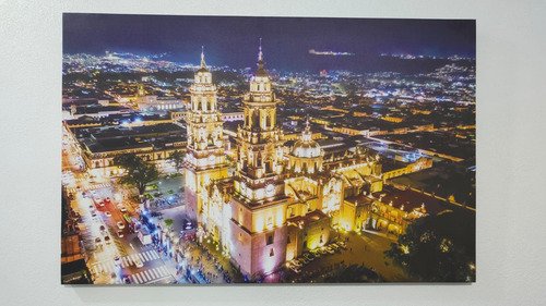 Cuadro Moderno Canvas Católico Catedral Morelia 65x100cm Colores Bastidor De Madera