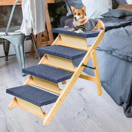 Escaleras De Madera Para Mascotas Plegables Con 4 Pasos