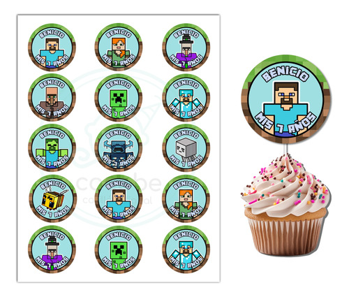 Toppers Imprimibles Para Cupcakes Personalizados Minecraft