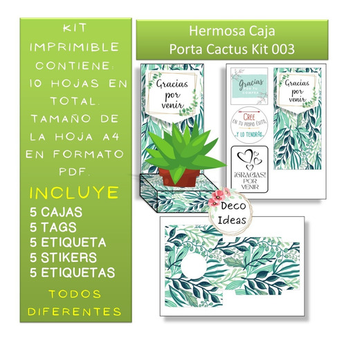 Imagen 3 de 4 de Kit Imprimible 03 Caja Porta Maceta Frase Gracias Por Venir
