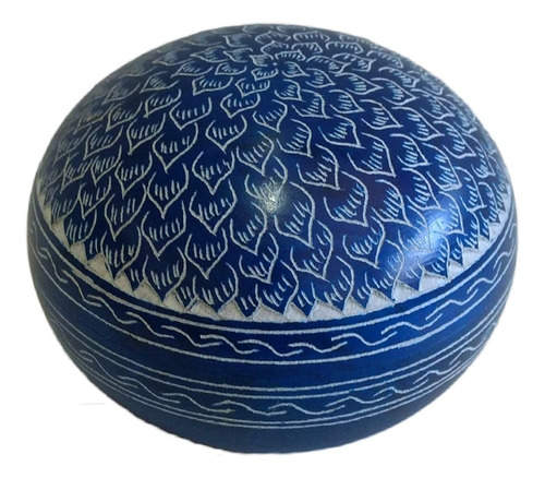 Porta Joias Bola Esfera De Pedra Sabão Artesanal Azul 10cm