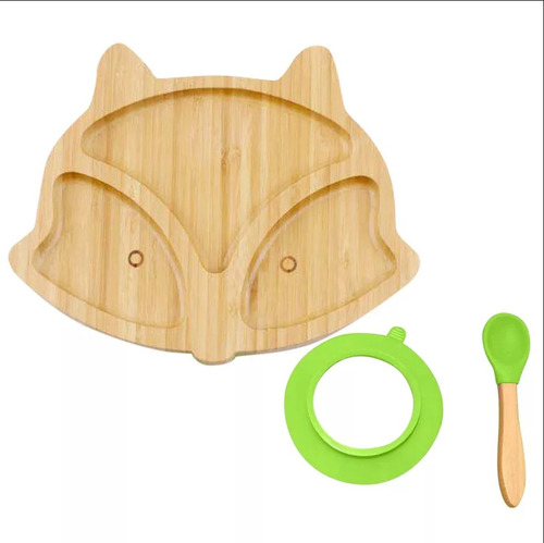 Set Plato Bambu De Succión + Cuchara Para Bebés Y Toddlers 