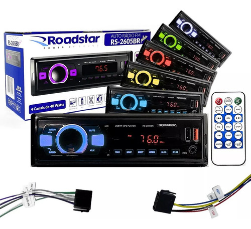 Rádio Mp3 Roadstar Bluetooth Usb Carrega Celular 7 Cores Led