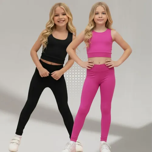 Kit 2 Conjunto Fitness Infantil Feminino Poliamida Academia