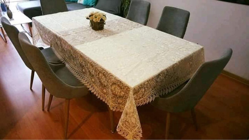 Mantel Lino Sermat Mesa Ovalada Con Encaje 8sillas 250x150cm
