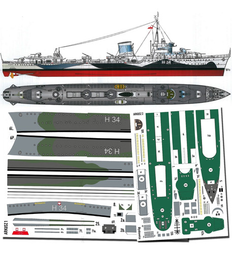 Orp Byskawica Polish Destroyer 1942 Escala 1.200 Papercraft